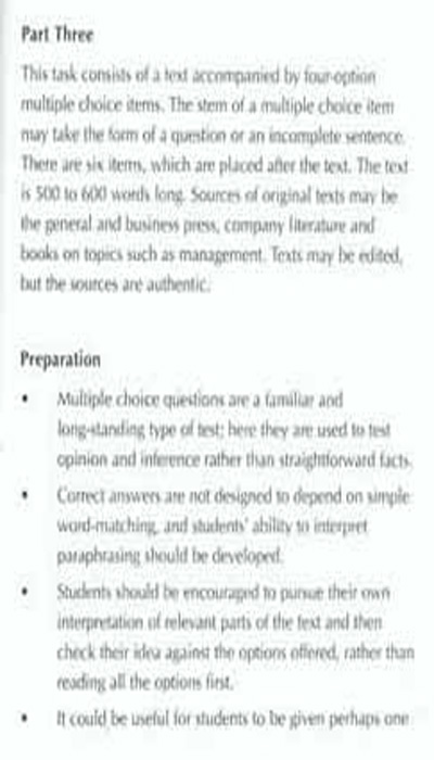 BEC考试大纲：Test of Reading(BEC Higher)