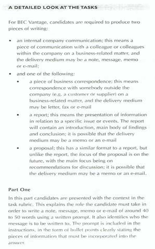 BEC考试大纲：Test of Writing(BEC Vantage)