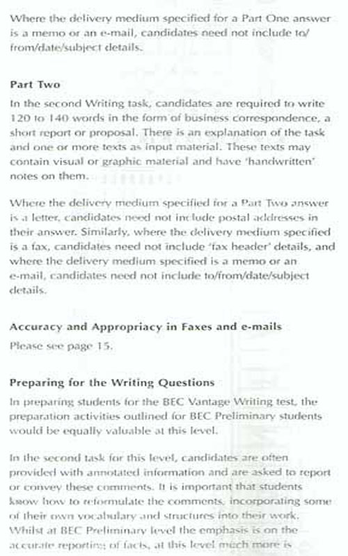BEC考试大纲：Test of Writing(BEC Vantage)