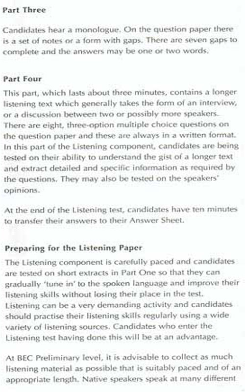 BEC考试大纲：Test of Listening(Preliminary)