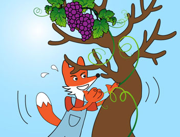 so he tried to climb up to reach the grapes, but failed.