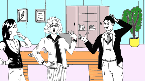 Anna, Denise and Paul, characters in English at Work