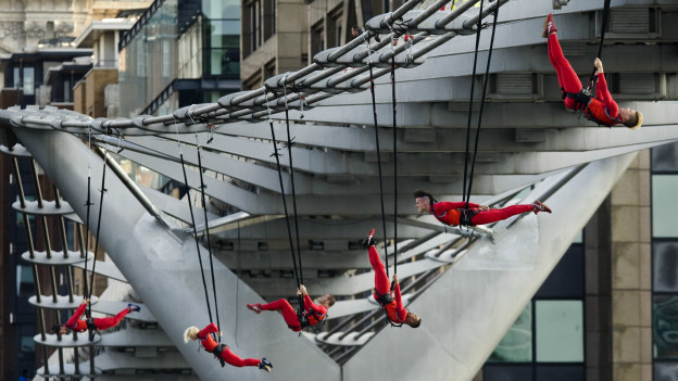 Extreme dancers hang from London