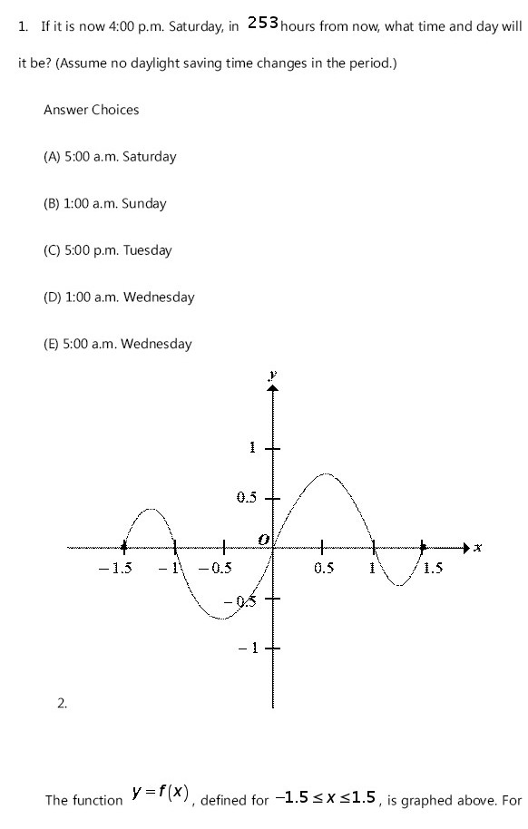 5道SAT数学选择题练习
