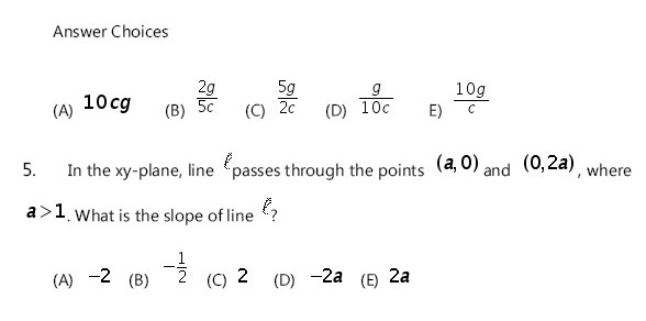 5道SAT数学选择题练习