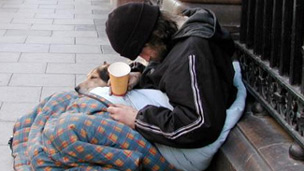 A homeless person on a London street