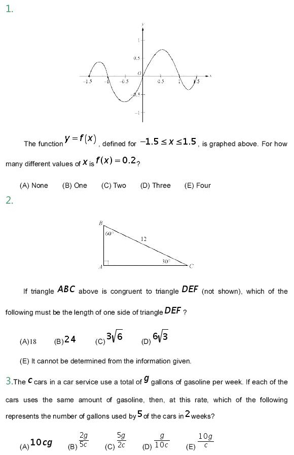 9道SAT数学选择题练习