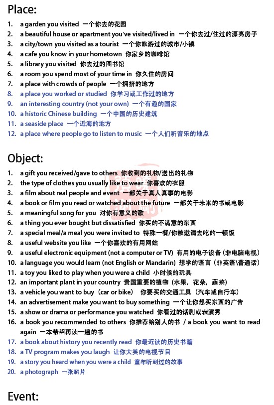 新东方李晓刚：2013年5月16日/18日雅思口语预测 包含43个part 1话题