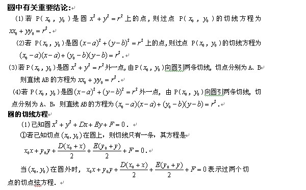 2013高考数学公式:平面解析几何