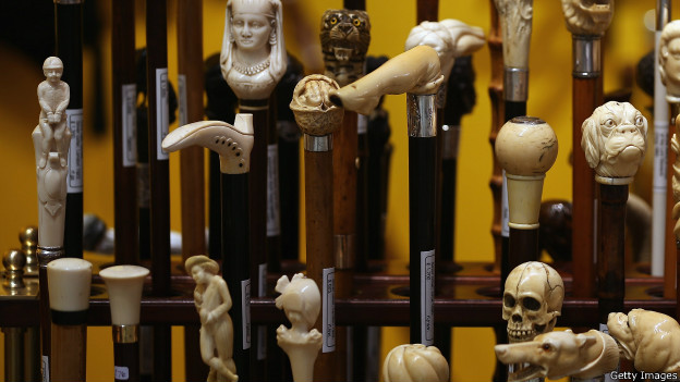 A selection of antique walking sticks