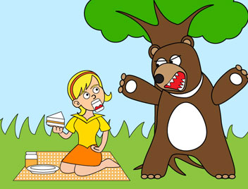 the bread and juice are so delicious that it attracts a bear who